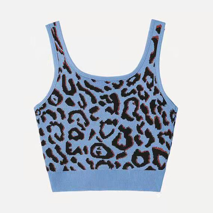 Slim-Fit Short Leopard Print Knitted Camisole Women Outer Wear Inner Bottoming Top