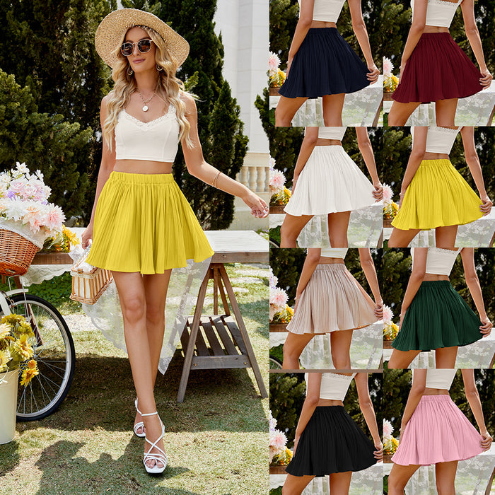 Spring Skirt Solid Color A- line Pleated Skirt Skirt for Women