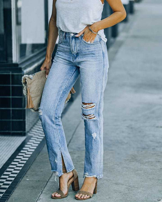 Spring Summer Street Hipster Denim Blue Straight-Leg Pants Women Jeans