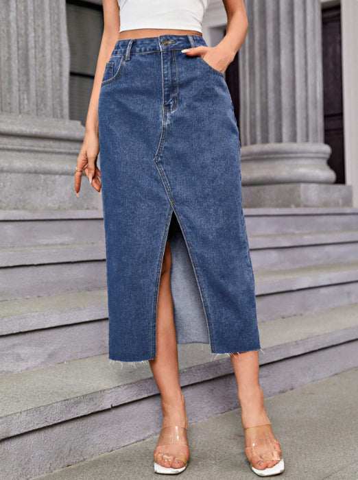 Women Denim Split Skirt Denim