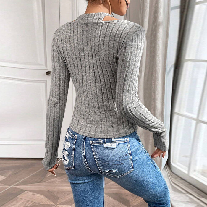 Women Clothing Simple Elegant T Shirt Autumn Winter False Two Piece Elegant Halter Long Sleeve Top