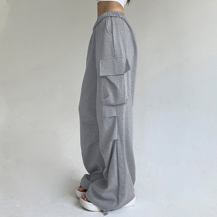 Sports High Waist Multi Pocket Workwear Straight Leg Pants Street Spring Autumn Pleated Sweatpants Casual Pants