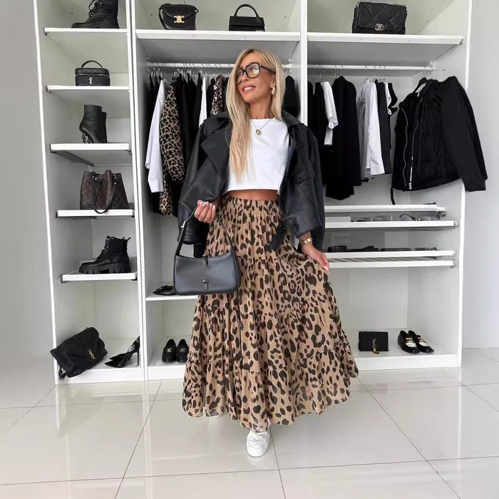 Skirt Autumn Leopard Print Big Hem Skirt