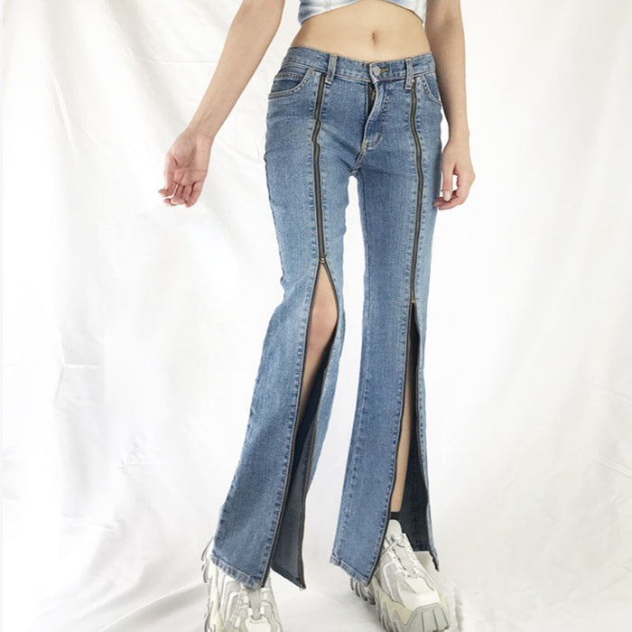 Takeaway High Waist Long Loose Zip Wide Leg Jeans Women