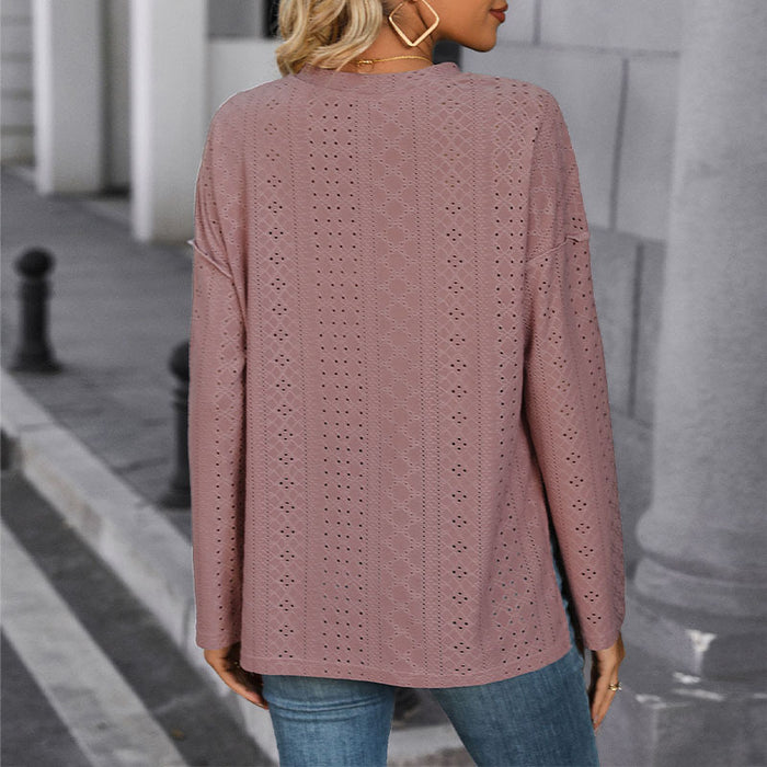 Fall Women Clothing Long Sleeve Solid Color Knitted Jacquard Top Women