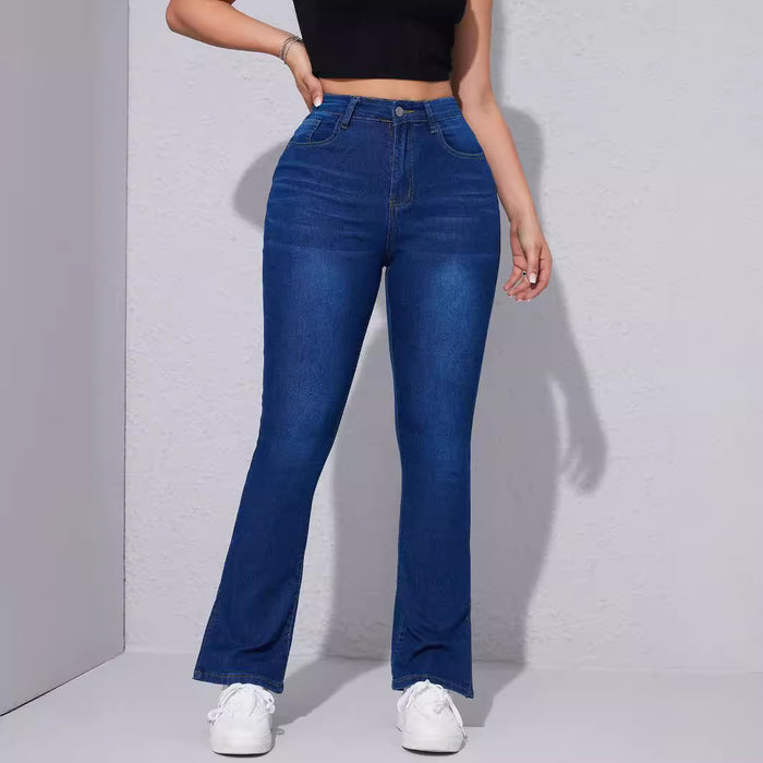 High Waist Stretch Foot Slit Slim Jeans for Women