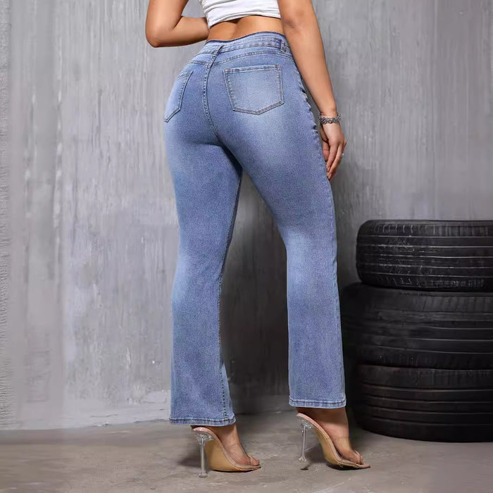 Summer High Waist Bootcut Jeans Women Fashionable Stretch Slim Fit Straight Speaker Trousers