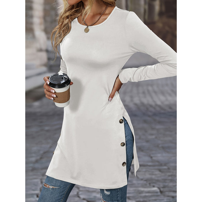 Women Autumn Long Sleeve Slim Fit Slimming Slit Top