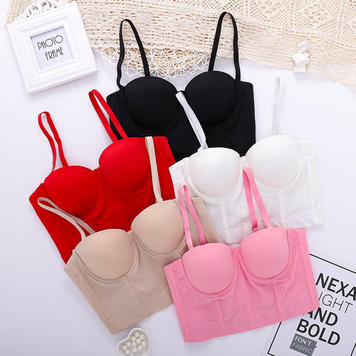 plus Size Slip Top Underwear-Free Sexy Top Women Short Exposed Cropped Sexy Boning Corset Tube Top Solid Color