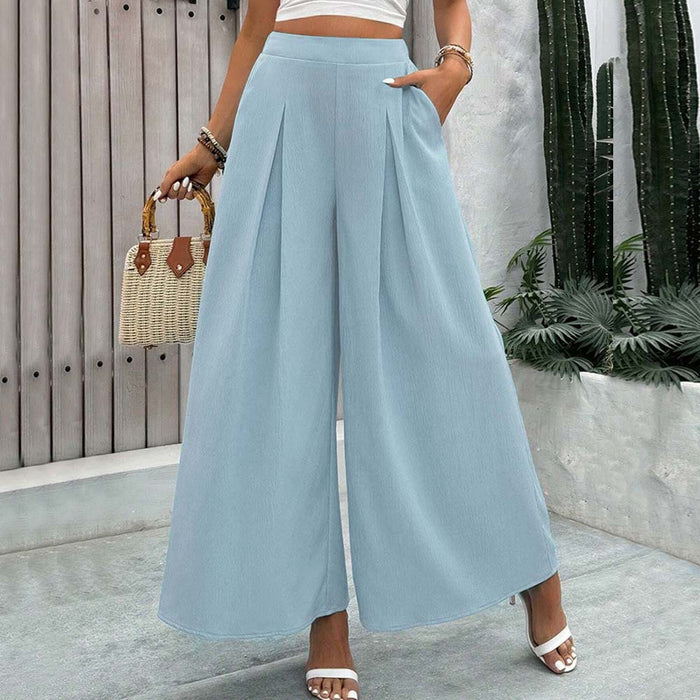 Spring Summer Woven Casual All Inclusive Elastic Waist Pleated Slimming Loose Trousers