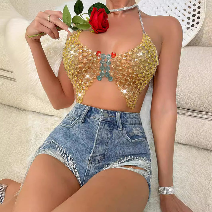 Summer Nightclub Gem Chain Strap Women Tube Top