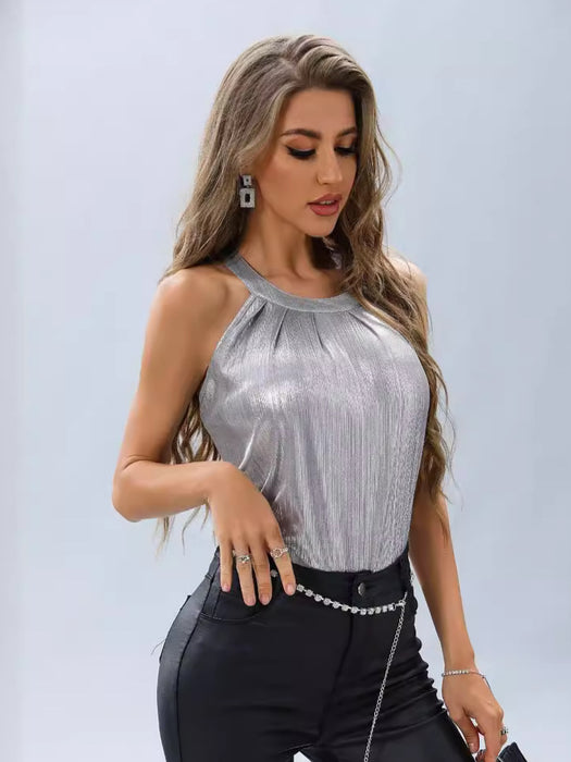 Summer Women Clothing Halter Sleeveless Sexy Bronzing Camisole Women