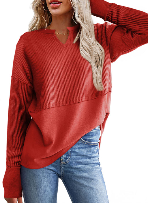 Autumn Winter Ladies Casual Shirt Solid Color Long Sleeve Stitching Solid Color Loose Sweater Women Top