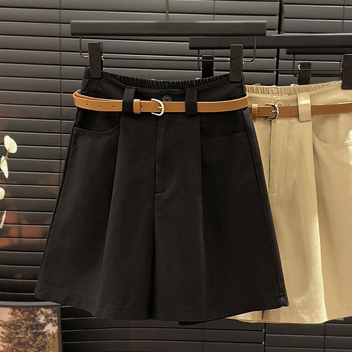 Khaki Workwear Shorts Women Summer Thin Loose Slimming A Line Wide Leg Middle Pants High Waist Cotton Linen Pants