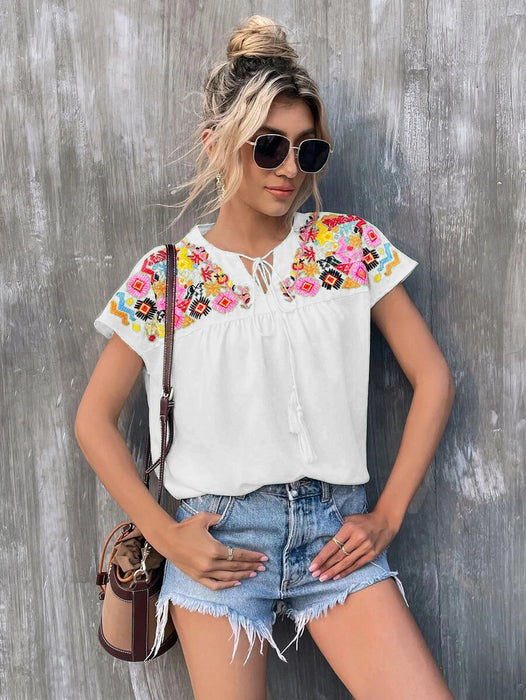 Summer Embroidery Tassel Series Leading Batwing Sleeve Shirt Women