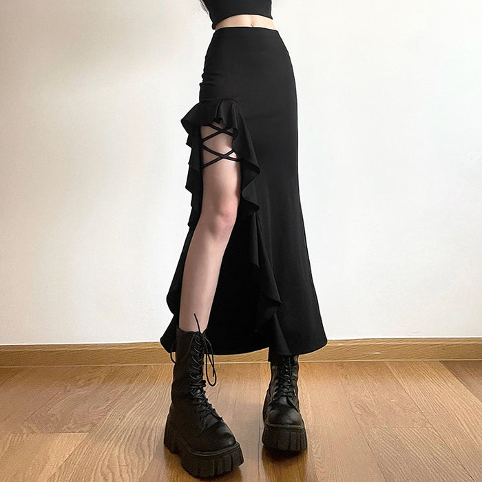 Summer Women Clothing Solid Color Slim Street High Waist Hip Split Skirt