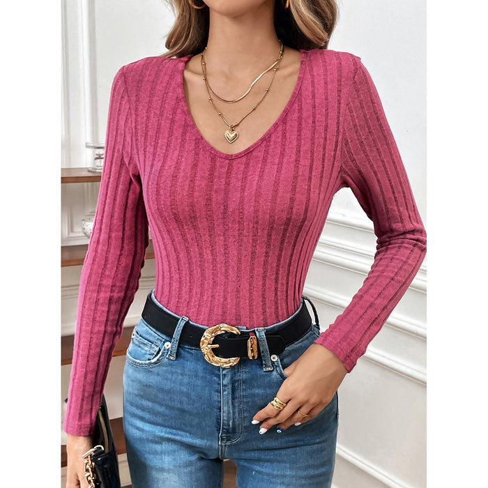 Shirt Women Autumn Solid Color Slim Fit Slimming Long Sleeves Top