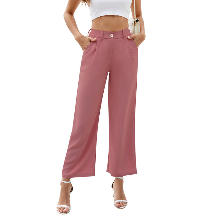 Popular Wide Leg Business Pants Women High Waist Trousers With Pockets