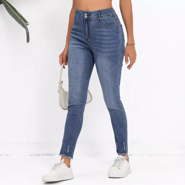 Slim Trend Solid Color Denim Skinny Pants