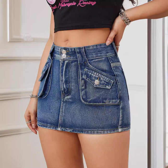 All Match Cargo Pocket Hip Skirt Denim Skirt Women