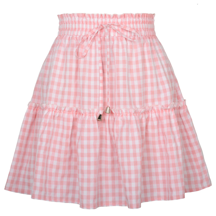 Popular Women Pleating Plaid Printed Skirt High Waist Elastic Retro Plaid Skirt