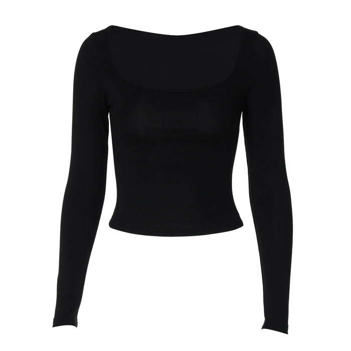 Women Clothing Sexy Autumn Solid Color Square Collar Long Sleeve Skinny Inner Match Bottoming Shirt Top