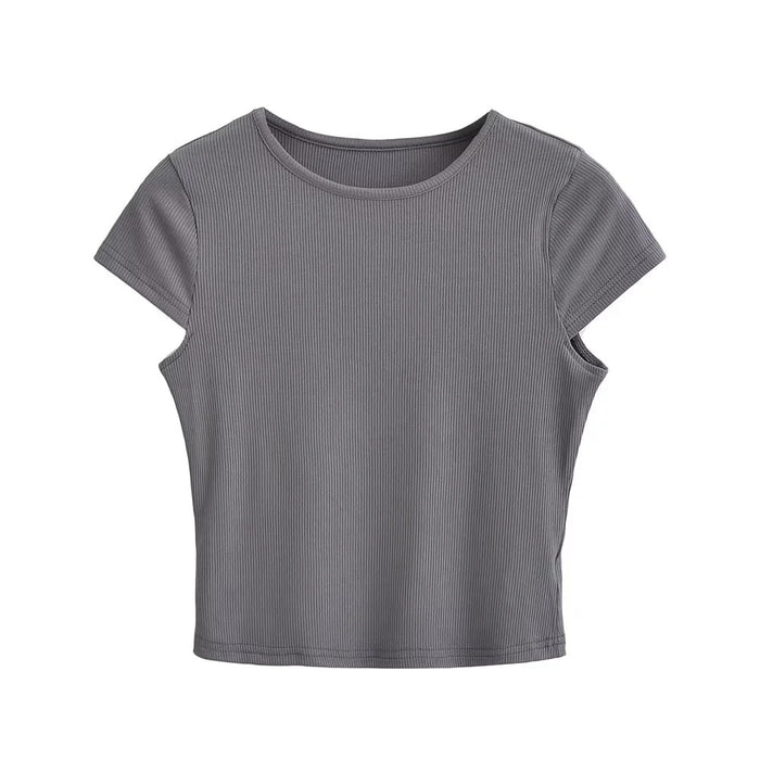 Basic round Neck T shirt Women Summer Stretch Slim Fit Cropped High Waist Short Sleeve Top