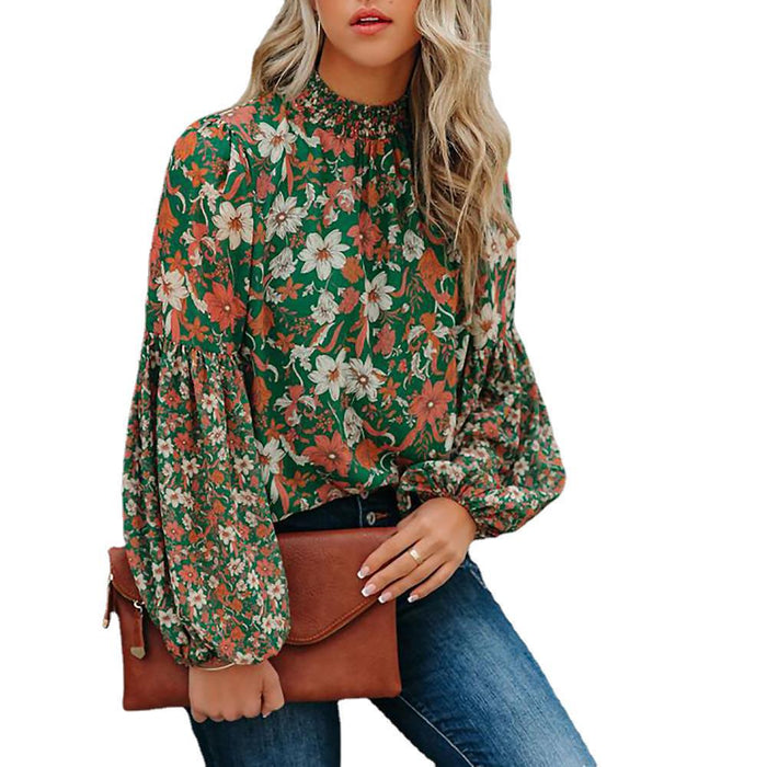 Printing Lantern Long Sleeve Loose Casual Shirt Autumn Winter Women Clothing