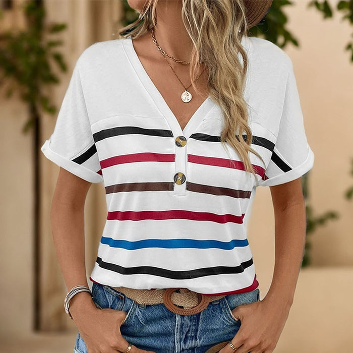 Summer Women Short Sleeve Striped T Shirt Women