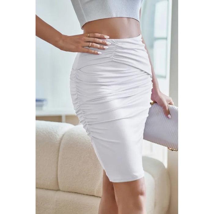 Women Clothing Solid Color Pleated Solid Color Knee Length Skirt