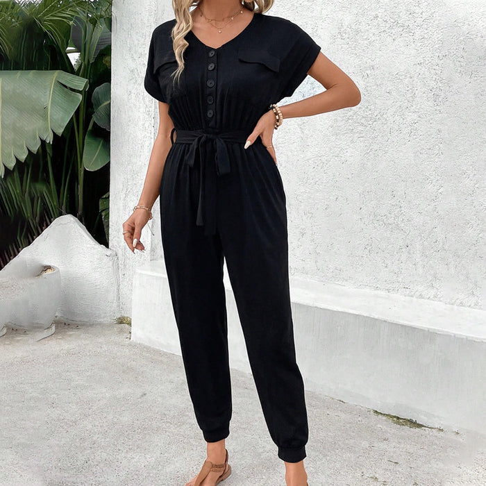 Summer Women Casual Black Jumpsuit Trousers