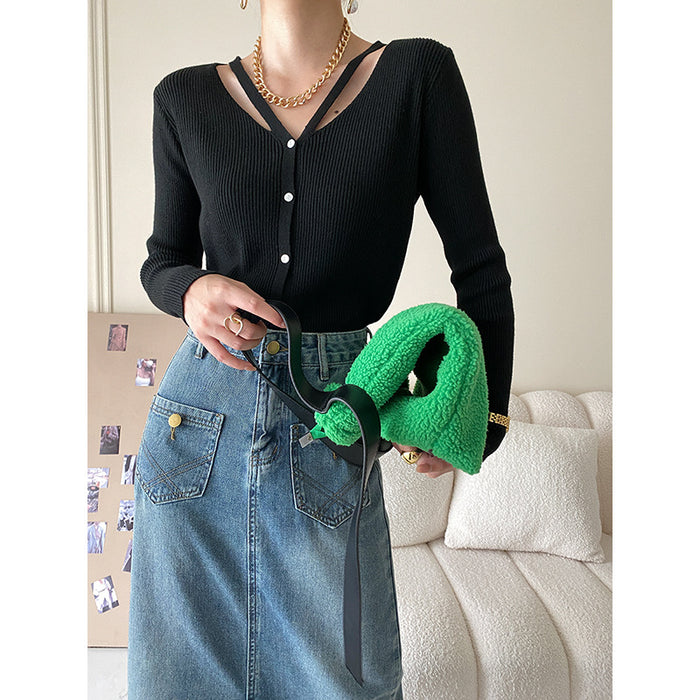 Hollow-out Design Knitwear Women Outer Wear Top