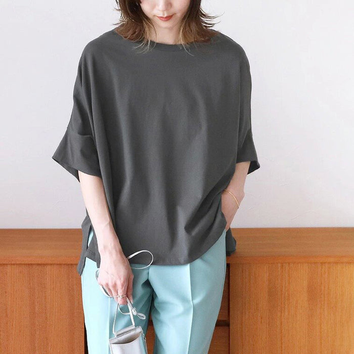 Cotton Batwing Sleeve Oversized Loose T Shirt Women Side Slit Top