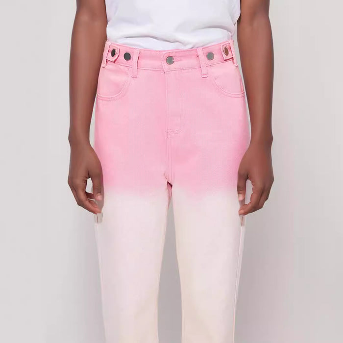 Dopamine Jeans Pink Gradient High Street Loose Slimming Drooping Straight Pants Jeans