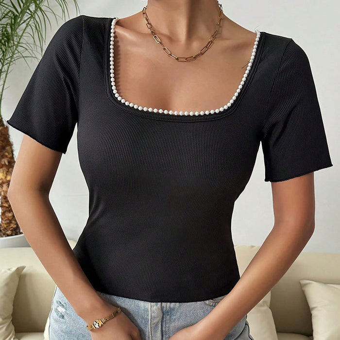 Short Sleeve Shirt Women Top Summer Collar Curved Hem Short Women Clothing