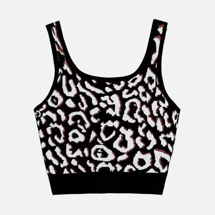 Slim-Fit Short Leopard Print Knitted Camisole Women Outer Wear Inner Bottoming Top