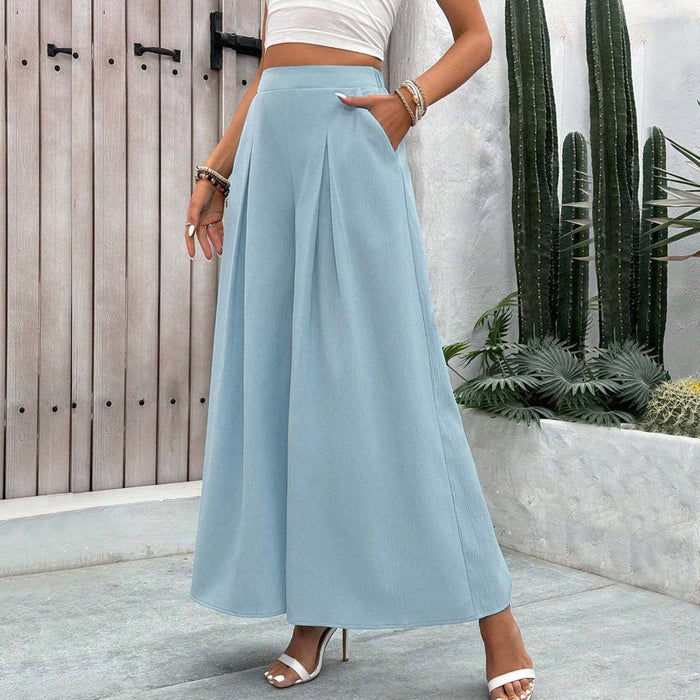 Spring Summer Woven Casual All Inclusive Elastic Waist Pleated Slimming Loose Trousers