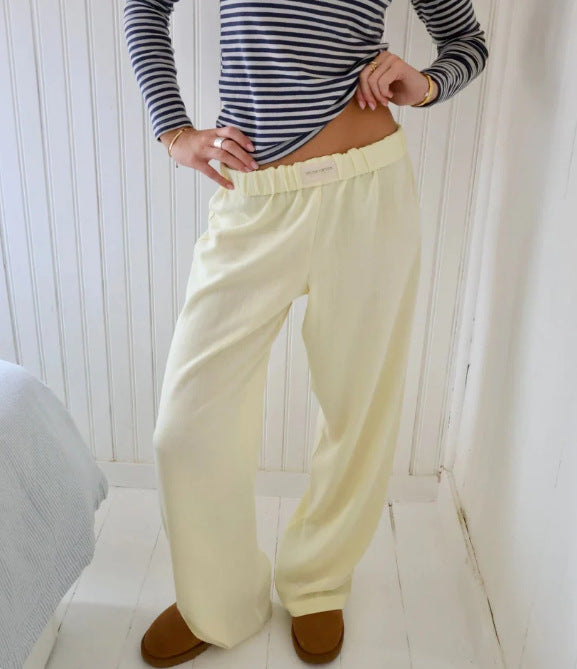 Casual Striped Cotton Casual Trousers Striped Printed Wide Leg Trousers