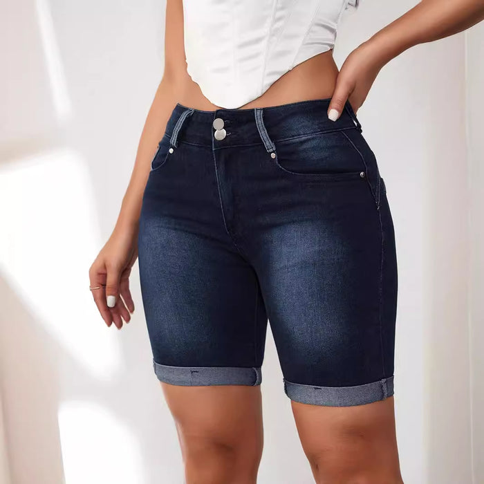 Curling Denim Short Shorts Women Summer Slimming Middle Pants