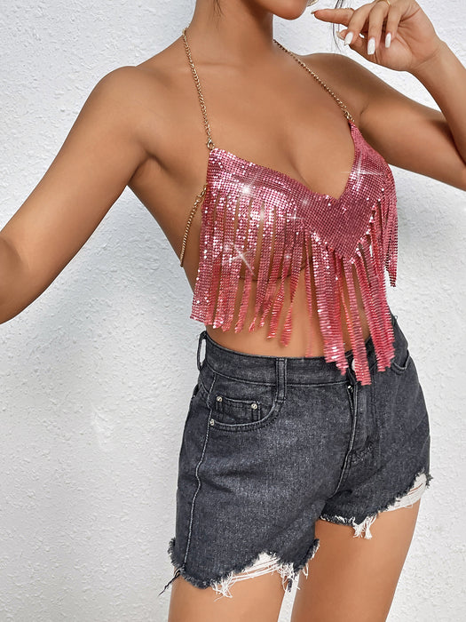 Women Clothing Sexy Night Club Tassel Suspender Top