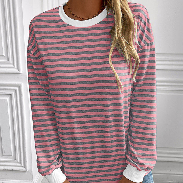 Striped T shirt Loose Long Sleeve Sweatershirt Striped Crew Neck T shirt Top