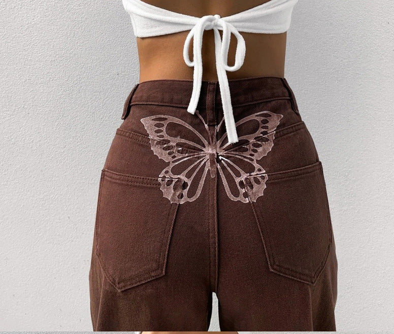 High Waist Print Jeans for Women