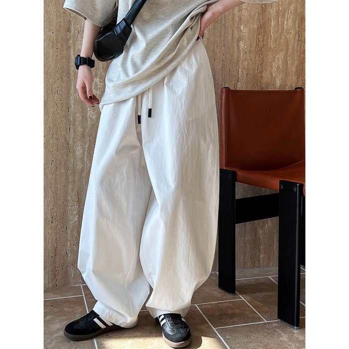 Spring White Profile Baggy Pants Loose Drawstring Tooling Wide Leg Casual Pants Women