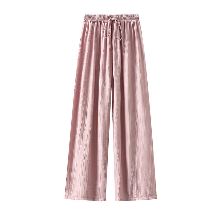 Summer Cool Pants Casual Straight Pants Women Lace Pleated Loose Wide Leg Pants