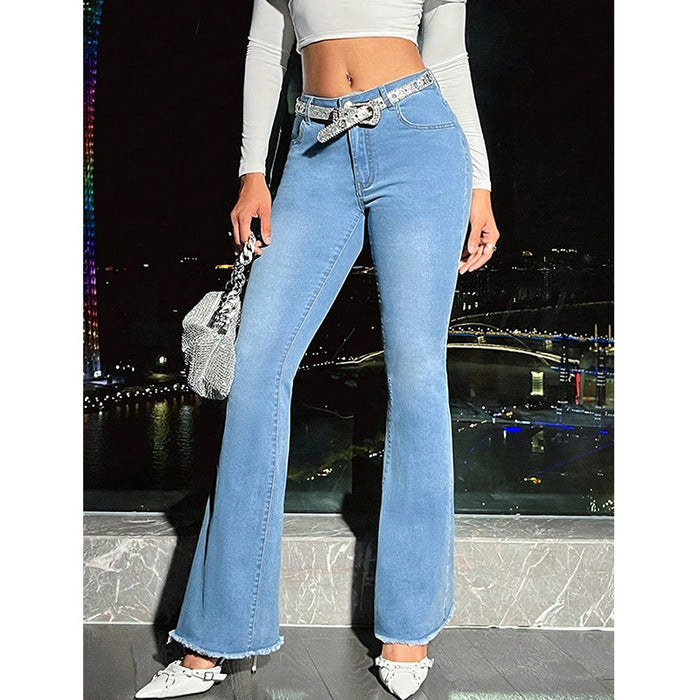 Women Clothing High Waist Casual Straight Denim Trousers