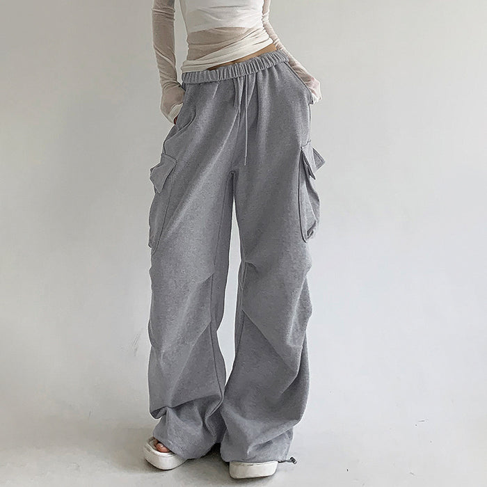 Sports High Waist Multi Pocket Workwear Straight Leg Pants Street Spring Autumn Pleated Sweatpants Casual Pants