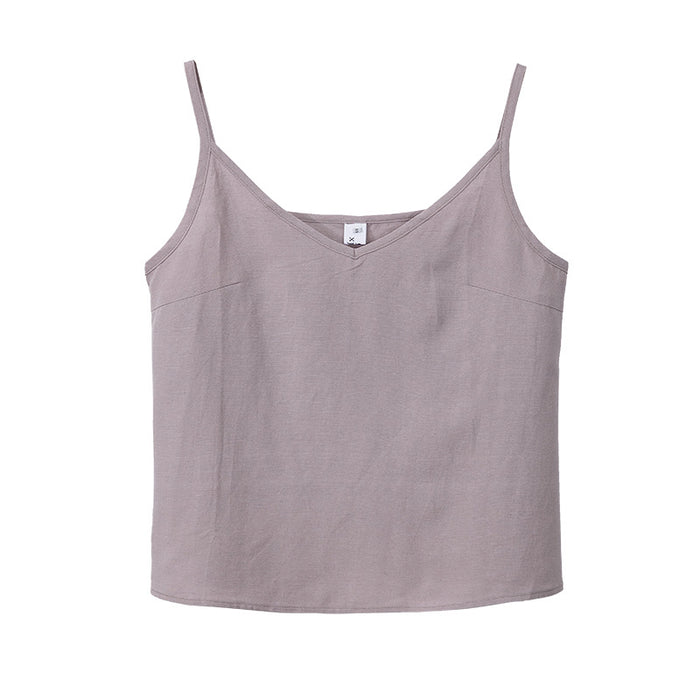 Ramie Camisole Women Spring Summer Inner Wear Base Cotton Linen Niche Can Wear round Neck Sleeveless Cotton Linen Top