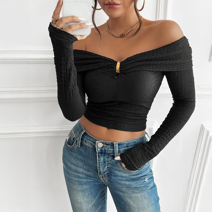 Autumn Winter Top Women Clothing Sexy Slim Fit Cropped Long Sleeved Sweater