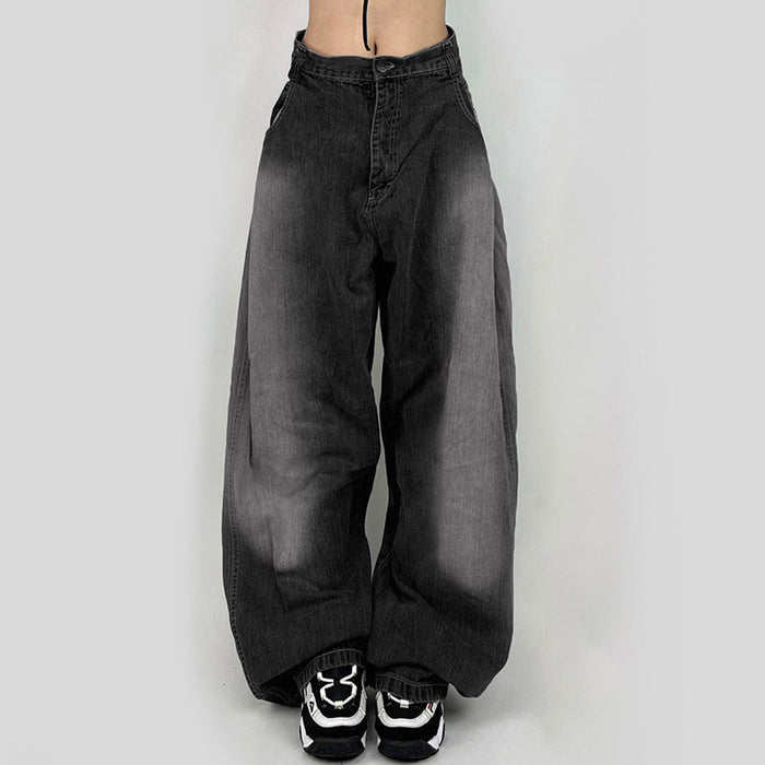 Punk Hip Hop Cocoon Shaped Loose Washed Gradient Casual Jeans Trousers for Women Summer