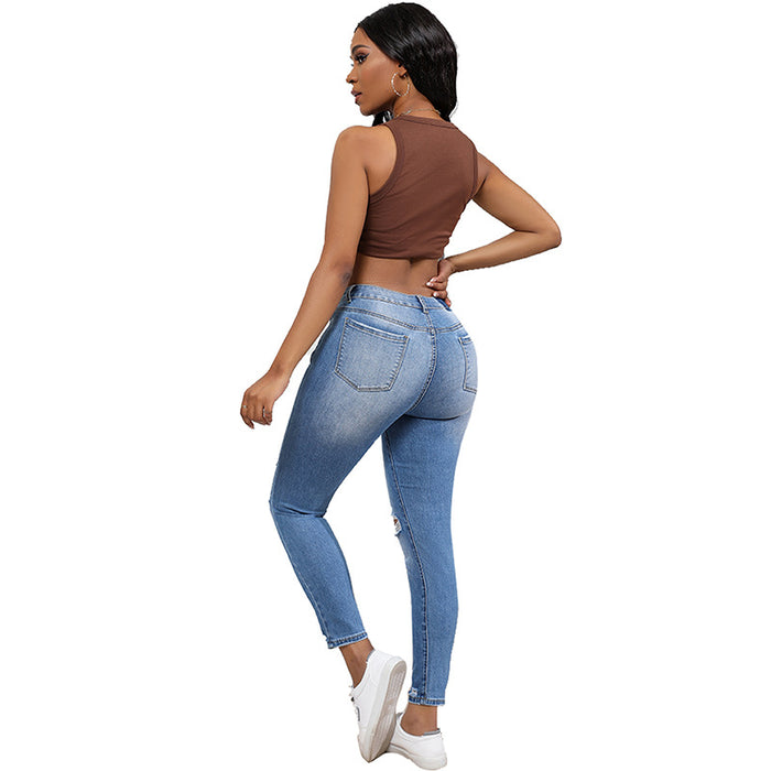 Skinny Pants Women High Elastic Ripped Sexy Figure High Waist Jeans